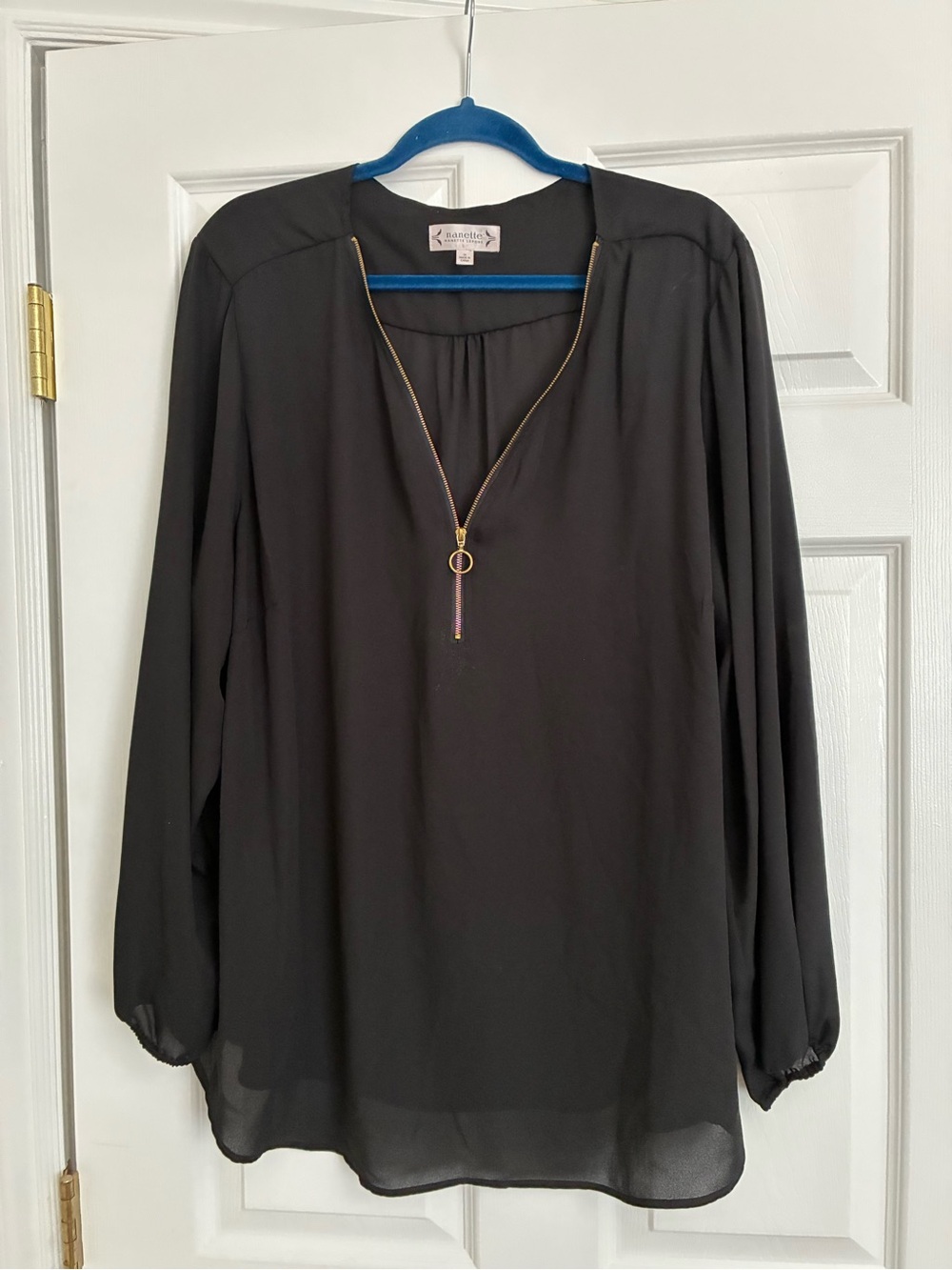 Nanette Lepore Black Long-Sleeve Zip-Front Blouse